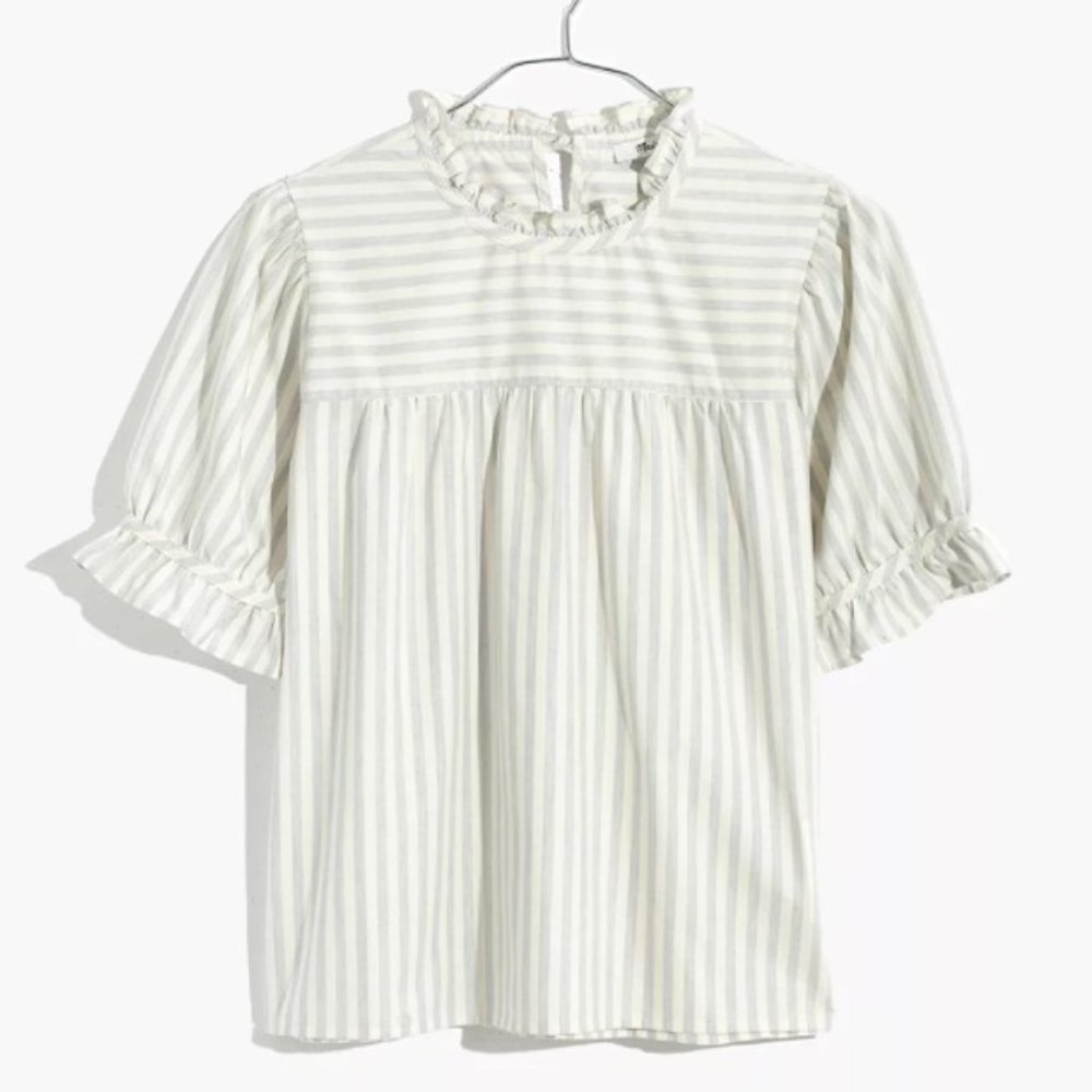 Madewell Ruffle-Neck Keyhole Top in Stripe